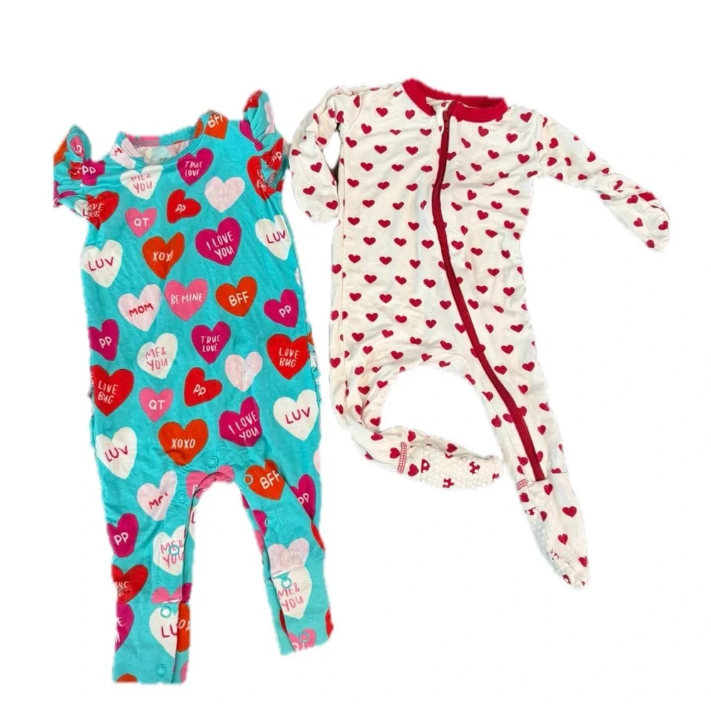 Posh peanut & Kickee 3-6 month bamboo heart pajamas bundle